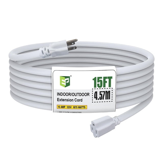 Cable de extensión para exteriores EP, 15 pies, 12/3, SJTW, 15 A, 125 V, blanco