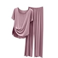 thumbnail image 3 of Blmnix Pjs Sets for Women 2 Piece Bamboo Pajamas Sleepwear Sets Shirts Short Sleeve Crew Neck Full Wide-Leg Pink Womens Pajama Set,XL, 3 of 4