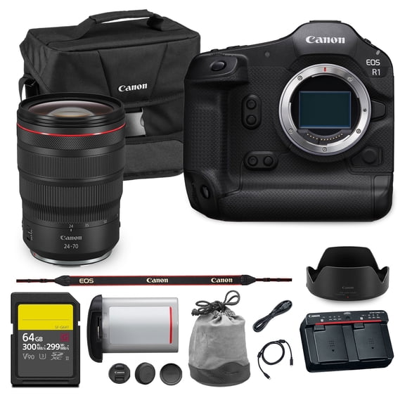 Canon EOS R1 Mirrorless Camera Flagship Full Frame 24.2MP Sensor 6K Video Dual Pixel AF High Speed Shooting Professional (6577C002) | Canon RF 24-70mm f/2.8L IS USM Lens | 240GB Card
