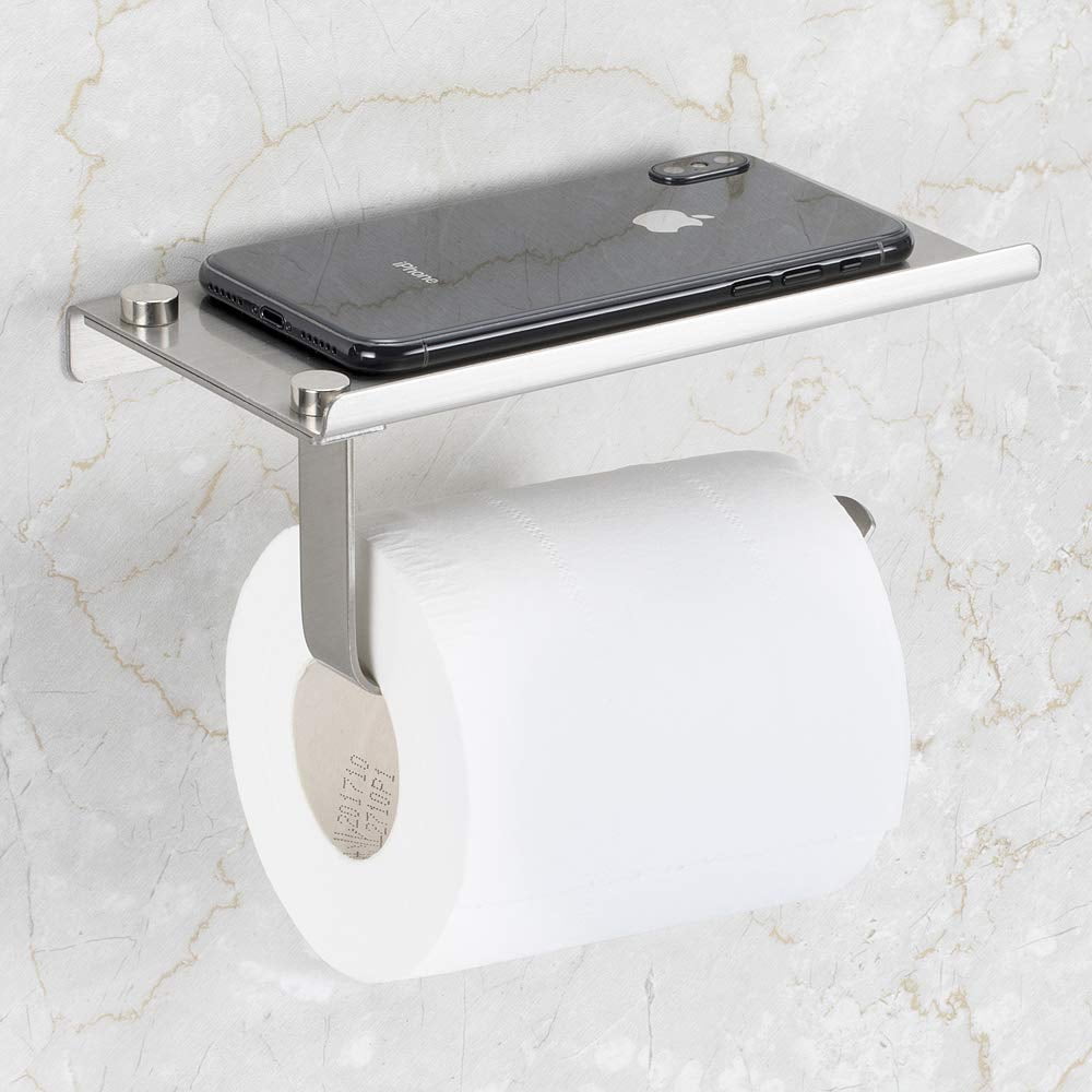 Toilet Paper Holder Roll Bathroom Phone Stainless Shelf Towel Wall Mounted Rack 
