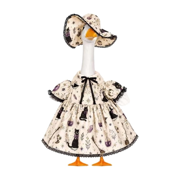 Goose Outfits for Porch,23 Inch Cats Pattern Lawn Goose Statue Clothes for Front Yard Display,Thanksgiving Garden Decor,Cute Goose Dress with Hat for Backyard and Porch Decor