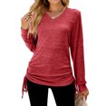 thumbnail image 1 of Mujer Manga Larga Cordón Lateral Tops Otoño Invierno Casual Moda Color Puro Cuello En V Camisa Para El Trabajo Rojo L, 1 of 6