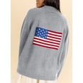 thumbnail image 6 of Flag Print Cardigan Casual Loose Long Sleeve V-Neck European and American Sweater Chunky Cardigan Grey L, 6 of 8