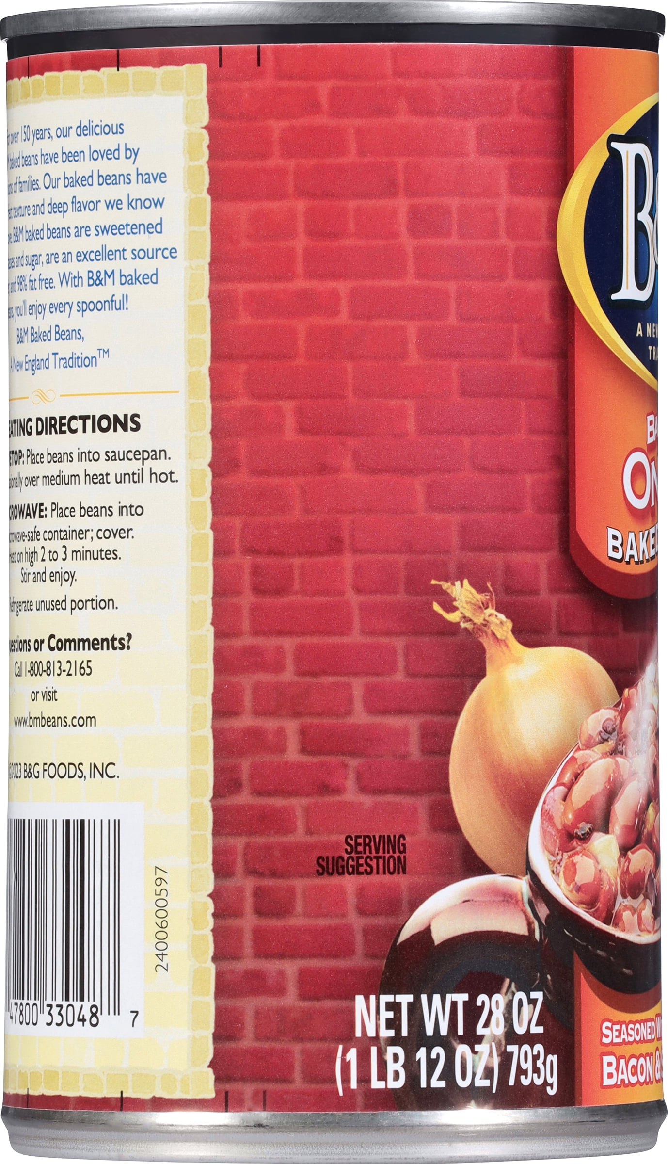 (3 pack) B&M Bacon & Onion Baked Beans, Canned Beans, 28 oz Can