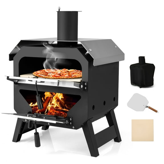 Gymax 12'' Outdoor Pizza Oven w/ Pizza Stone Pizza Peel & Oxford Cloth Cover