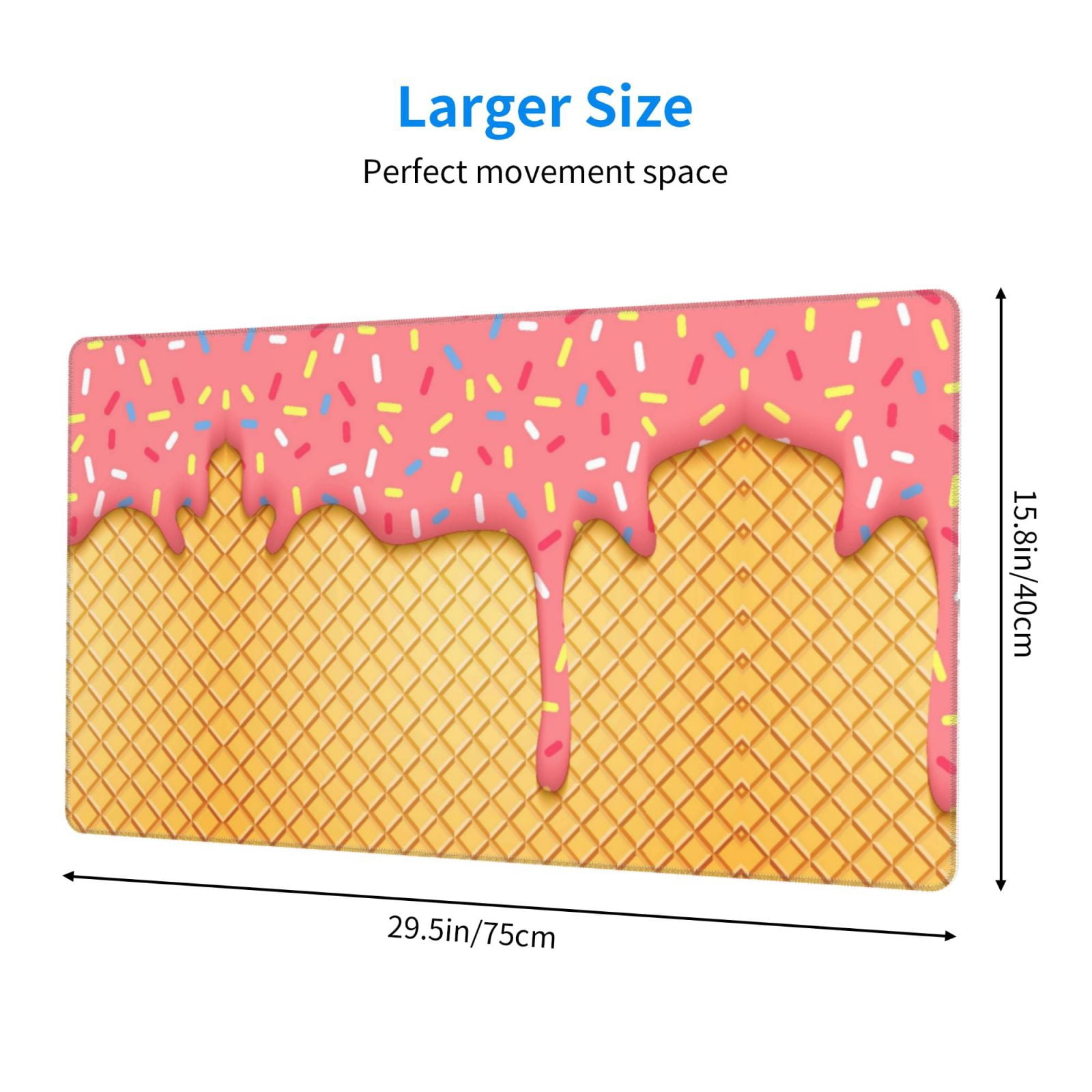 Xecao Pink Ice Cream for Waterproof Mouse Pad - Extended Contour Mouse Mat, Large Gaming Mousepad Laptop Keyboard Mat with Non-Slip Rubber Base
