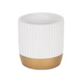 thumbnail image 3 of Aurone Round Ridged Ceramic Pot with Gold Finished Base - Large - White, 3 of 4