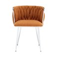 thumbnail image 4 of Modern Velvet Dining Chairs Set of 2, Hand Weaving Accent Chairs, Living Room Chairs Upholstered Side Chair Barrel Chair with Silver Metal Legs, for Kitchen Vanity Living Room, Orange, 4 of 9