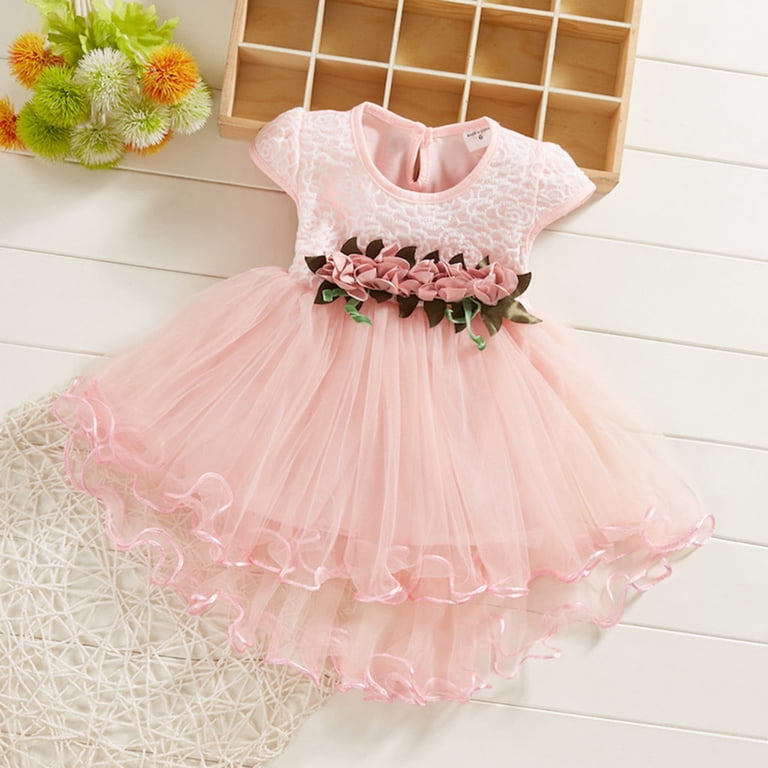 birthday party dresses for infants SonxaHe Dress Infant Girl Flowers Short Sleeve High-Low Mesh Baby Princess Dress Clothes Pink,Size 12-18 M Color:Warm Taupe appropriate for everyday wear Retail Price:229.00 V-Neck Long Glitter Prom