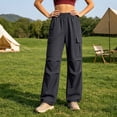 thumbnail image 2 of ZHYou No Boundarie Womens Cargo Pants Casual Drawstring Baggy Loose Fit Lightweight Flare Workout Hiking Trousers,Black,Size L, 2 of 6