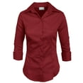 thumbnail image 1 of J. METHOD Chemise Boutonnée pour Femme Manches 3/4 Col Roulé Extensible Bureau Travail Formel Décontracté Blouse Basique Haut NEWT01 Bourgogne TG, 1 of 6