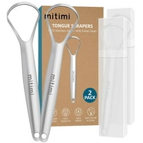 Mitimi Tongue Scraper for Adults (2 Pack) , 100% Useful Surgical Stainless Steel Tongue Cleaner for Both Adults and Kids