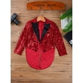 thumbnail image 4 of iiniim Kids Boys Classic Tailcoat Shiny Sequins Evening Suit Blazer Long Sleeve Lapel Wedding Party Jacket Coat Size 6-14 Burgundy 14, 4 of 7