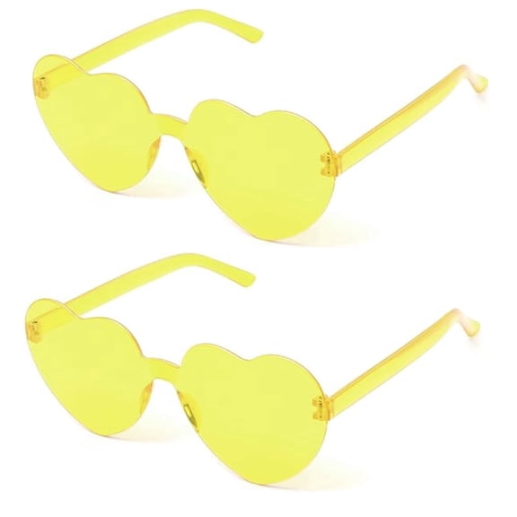 Heart Sunglasses, 2 Pack Yellow Heart Sunglasses for Women, Heart Shaped Sunglasses for Bachelorette Birthday Party Favors