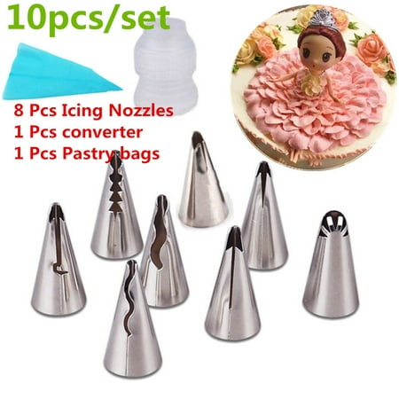 8 Pcs Icing Nozzles + 1 Pcs converter+ 1 Pcs Pastry bags,Russian Cake Icing Piping Nozzles Set Tools Kit ,Pastry Cookie Sugar Macaron Cupcake Decorating Supplies Tips Kits Toll (Best Wilton Tip For Icing Cupcakes)