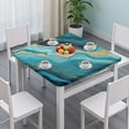 thumbnail image 3 of Blue and Gold Marble Sparkle Waves Pattern Square Fitted Tablecloth with Elastic Edge,Square Table Cover,Washable Elastic Table Cover for Home Kitchen Party Decor 34"x34", 3 of 6