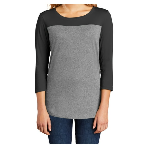 Mafoose Womens Juniors Rally 3/4-Sleeve Cotton T-Shirt Black/ Grey Frost x-Small