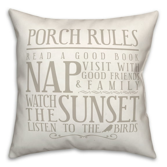 Creative Products Porch Rules on White 18x18 Indoor / Outdoor Pillow