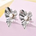 thumbnail image 2 of 304 Stainless Steel Stud Earrings with Freshwater Pearl Beads Leaf Stainless Steel Color 34.5x24mm, 2 of 5