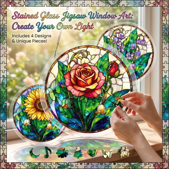Acrylic Puzzles Suncatcher Window Hanging, 83 Pieces 7.87 Inch DIY Sun Catcher Kit, Vibrant Rainbow Colors, Creative Home & Garden Decor Gift(Purple Lily of the Valley)