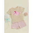 thumbnail image 5 of Baby Toddler Girl Dinosaur Outfit 3 6 12 18 24 Months 2T 3T Embroidery Short Sleeve T-shirt Solid Color Shorts with Pockets 2 Pcs Summer Clothing Set, 5 of 9