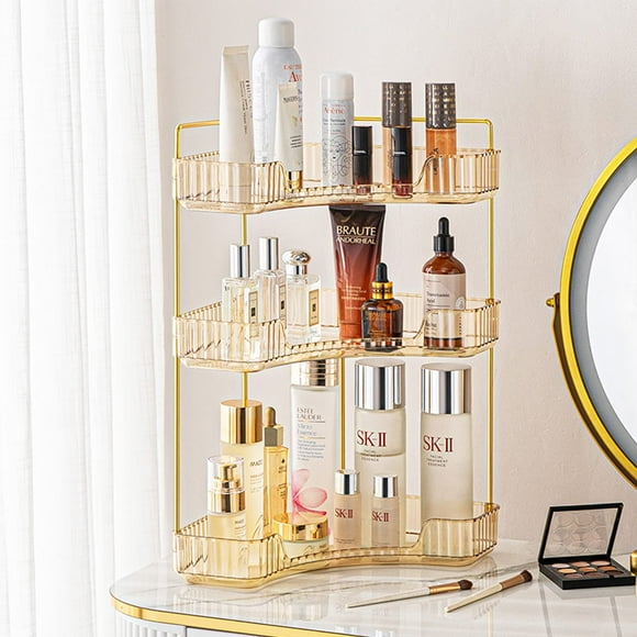 Organizador de esquina para baño Shuang Qing, encimera de 3 niveles, dorado