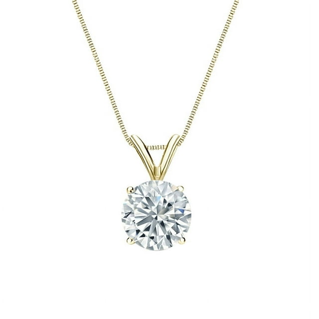 JeenMata Collar con Colgante Brillante de Moissanita de Corte Redondo de 2 Quilates Baño de Oro Amarillo de 18 K sobre Plata