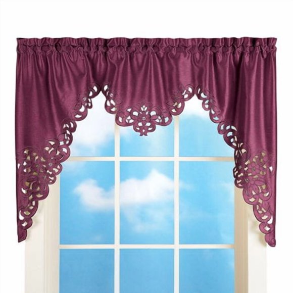 Collections Etc Elegant Scroll Window Valance Burgundy 58"" X 36"" Burgundy 58"" X 36""