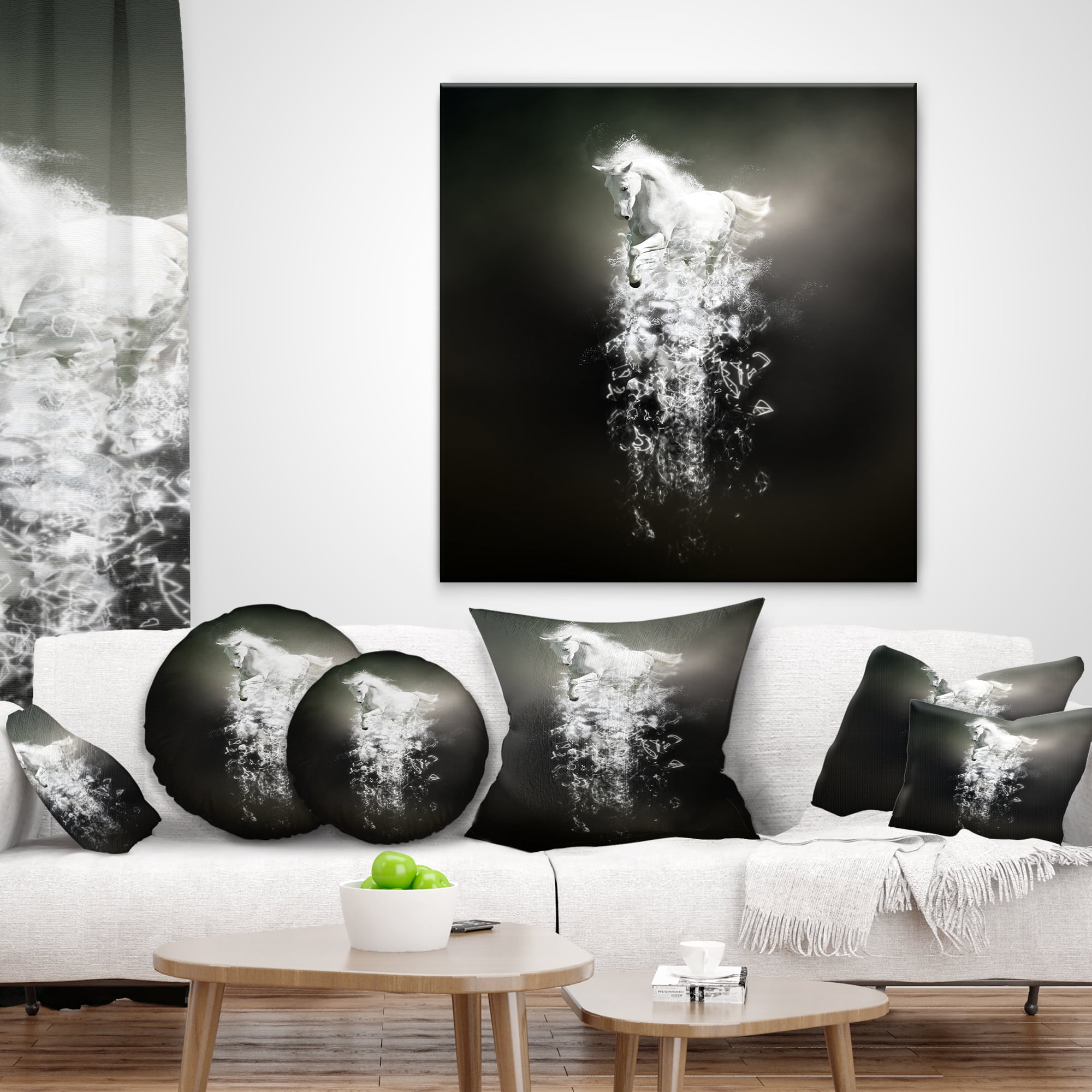 Designart Fantasy White Horse Running - Animal Throw Pillow - 18x18