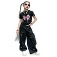 thumbnail image 2 of Cargo Pants for Girls Casual Wide Leg Trousers for Kids with Bow Embroidery Breathable Summer Comfort High Waisted Loose Fit Everyday School Play, 2 of 8