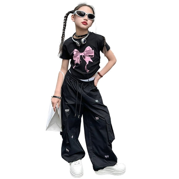 Girls Cargo Pants Stretch Elastic Waist Baggy Cargo Pants with Pocket Classic Fit Sports Outdoor Loose Pants Y2k Teen Girl Pants 12-13 Years Girl Fashion