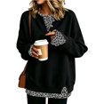 thumbnail image 2 of Women's Henley Sweatshirt Mock Two Piece Pullover Leopard Layered Long Sleeve Button Crew Neck Drop Shoulder Split Hem Loose Fit Tunic Top Black 3XL, 2 of 4