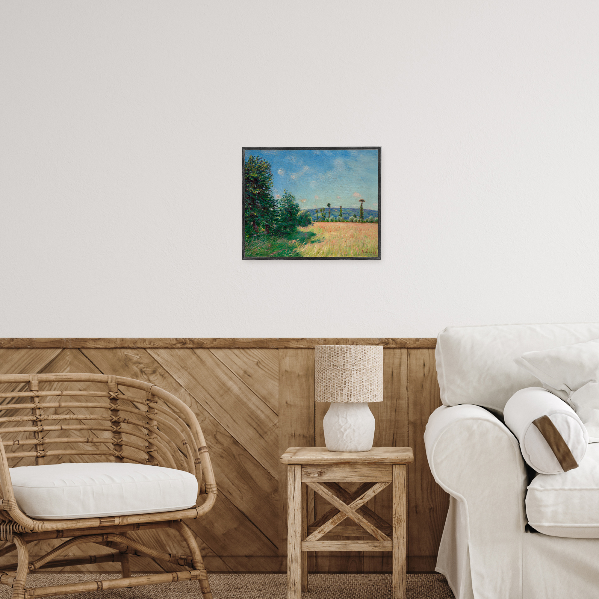 Sahurs Meadows in Morning Sun White Framed Giclee Art, design by Alfred Sisley