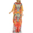 thumbnail image 2 of Sakkas Georgettina Flowy Rhinestone V Neck Long Caftan Dress / Cover Up - Sunset Orange / Multi - One Size, 2 of 5