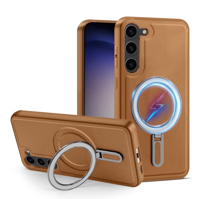 Magnetic Case for Samsung Galaxy S23 Case with Stand,Compatible with MagSafe,Military Grade Drop Protection Shockproof PU Leather Back Protective Case for Samsung Galaxy S23,Brown