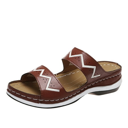 

Women s Shoes Round Toe Open Toe Beach Shoes Wave Pattern Wedge Sandals