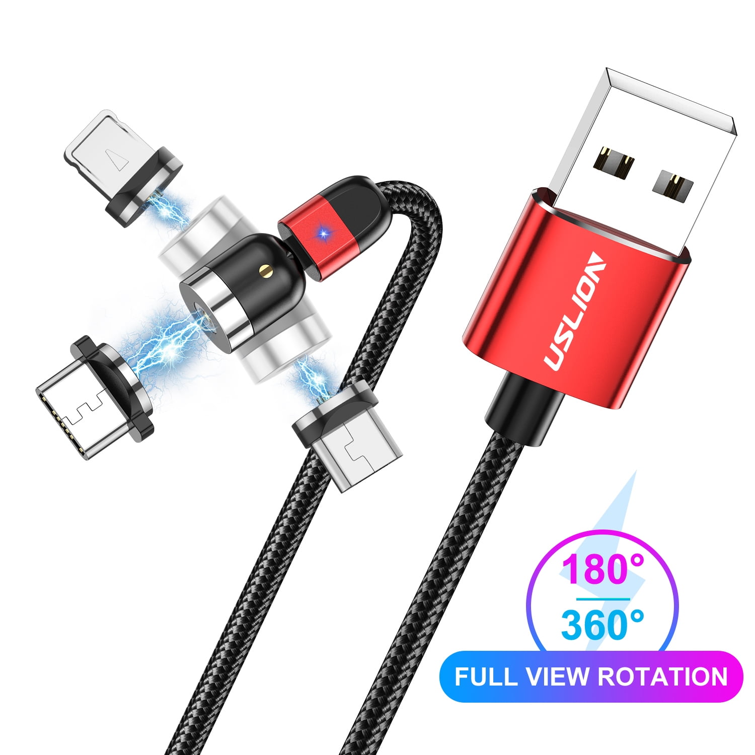 Color : Red XIAOMIN 2 in 1 USB to Micro USB Length: 2m Durable Type-C/USB-C Magnetic Metal Joint Nylon Braided Charging Cable 