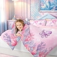 thumbnail image 3 of meiyoeat Watercolor Pink Mermaid Tail Ocean King Bedding for Girls, Jellyfish Coral Fairy Marine King Bed in a Bag, Pink, Pink Reversible, 7 Pieces, 3 of 6