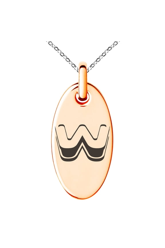Stainless Steel Letter W Initial 3D Monogram Engraved Small Oval Charm Pendant Necklace