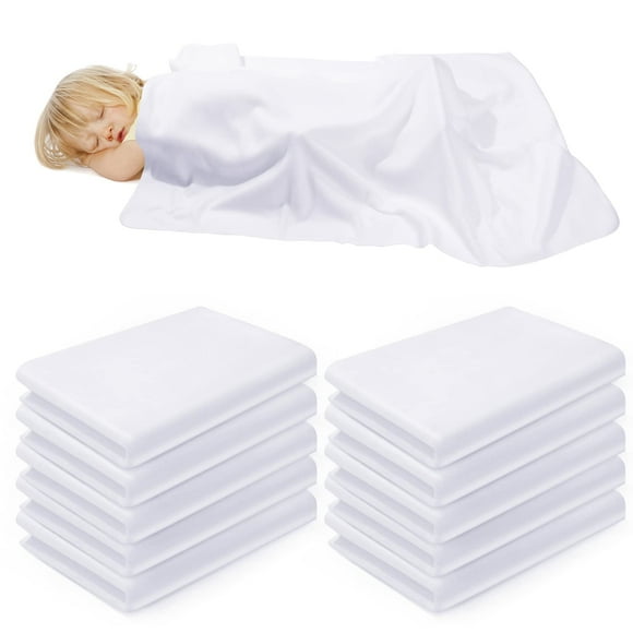 Lounsweer Fleece Daycare Cot Blanket, 10 Pack, 39 x 59 Inch, White