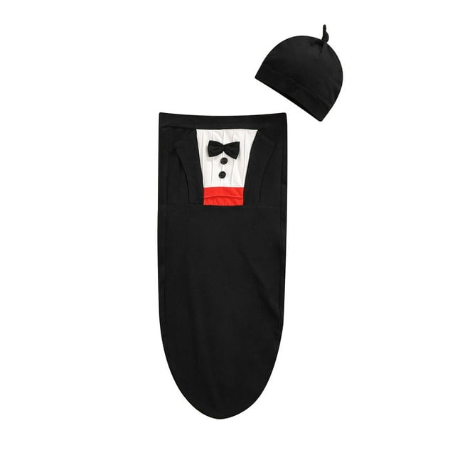 Infant Baby Boy’s Sleeping Bags 2pcs Set Gentleman Bow tie Full Wrapped Swaddle Cap Suit