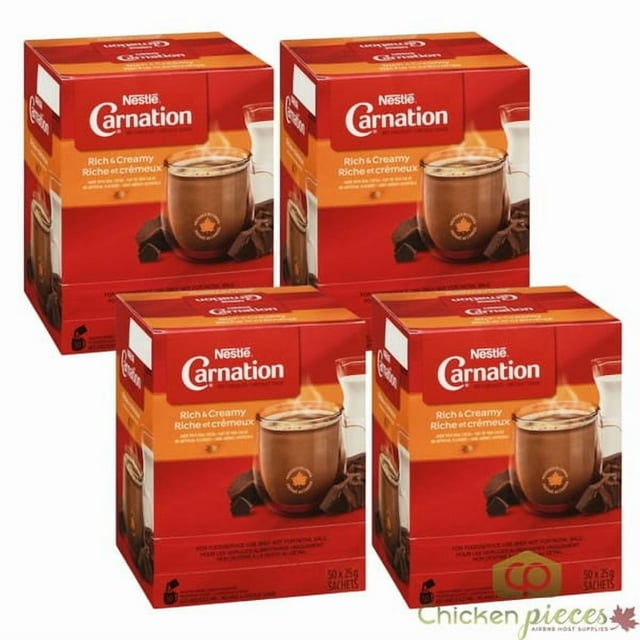 Nestle Carnation Rich & Creamy Hot Chocolate Sachets, 25g (50 Packets)- 4 PACK- TOTAL 200 Packets