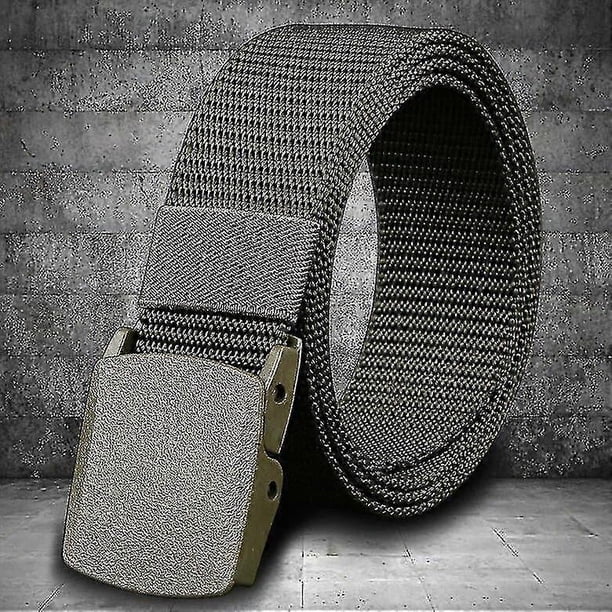 Cinturón de lona de nailon con hebilla de plástico para hombre y mujer, ideal para actividades al aire libre y trabajo. Cinturón táctico militar de 3,8 cm de ancho, sin metal, apto para aeropuertos.