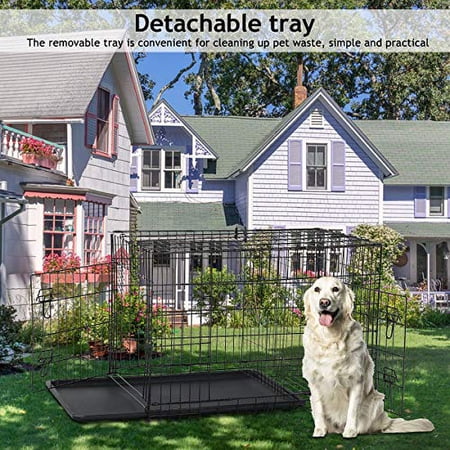 Dog Cage Large XXL Dog Crates for Large Dogs Folding Dog Kennels and Metal Wire Crates Pet Animal Segregation Cage Crate with Double-Door,for Dog Training Indoor (42“ Black)