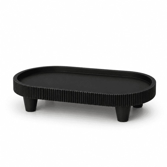 SHUBOZY Modern Oval Decorative Tray – Textured Matte Finish with Raised Legs, 10” x 6.5” X2” Vanity Tray for Bathroom, Coffee Table, Jewelry & Candle Display(Black)