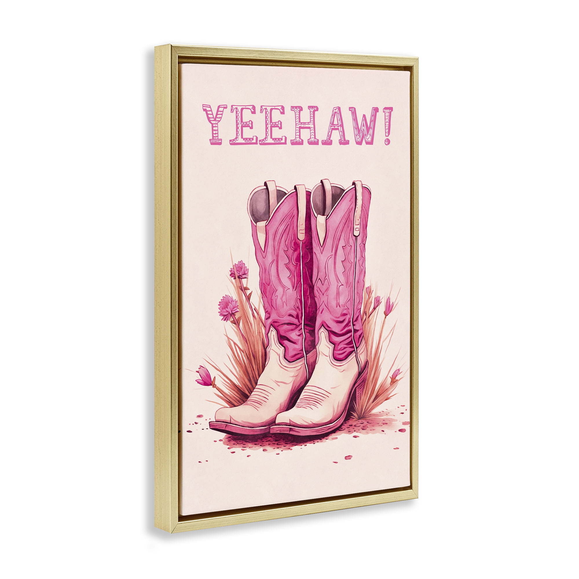Stupell Industries Yeehaw Pastel Boots Fashion Painting Gold Floater Framed Canvas Art Print Wall Art, 17 x 25