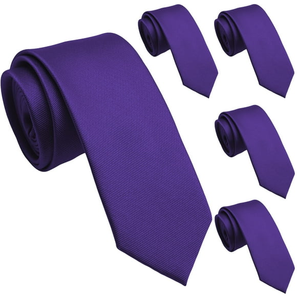ZENXUS Solid Skinny Ties for Men, 2.5 inch Slim Regency Purple Ties Bulk for Wedding and Activities, 5-Pack