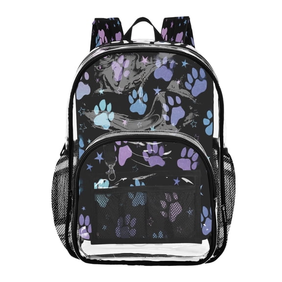 PVC Transparent Backpacks Clear Backpack for Travel and Outings Colorful Dog Paw Prints