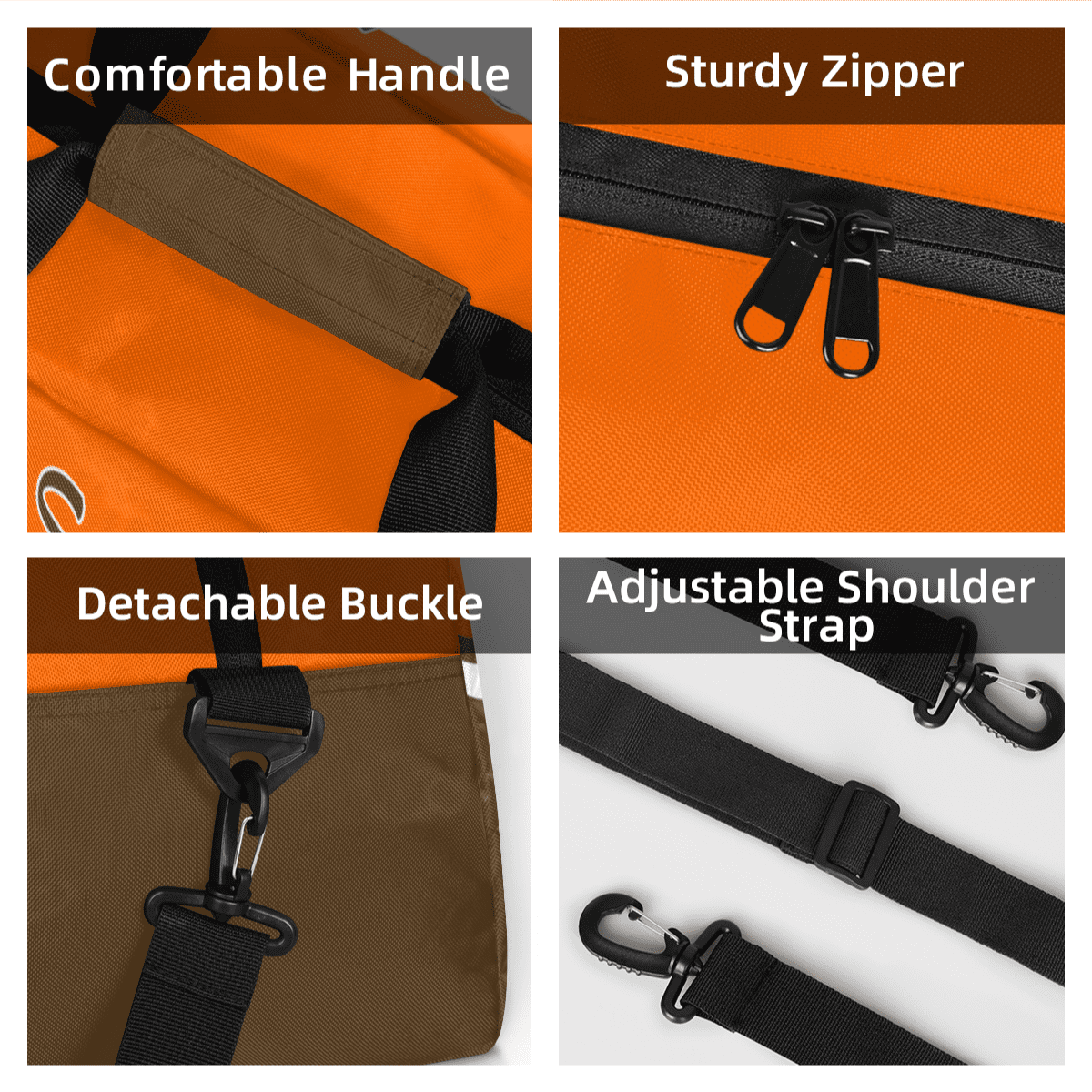 Jiaoprinted Personalized Cheer Bag, Custom Sport Duffel Bag with Name, Customized Cheerleader Dance Bag, Sport Gym Bag Overnight Weekender Bags, Brown Orange