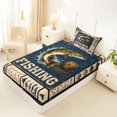 thumbnail image 2 of Manfei Retro Pike Fish Twin Fitted Sheet, Fishing Tool Print Bedding, Navy Beige Olive, 2-Piece, 1 Fitted Sheet and 1 Pillowcase, 2 of 6
